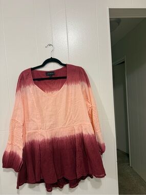 Dip-Dye Peasant Blouse in Peach and Burgundy